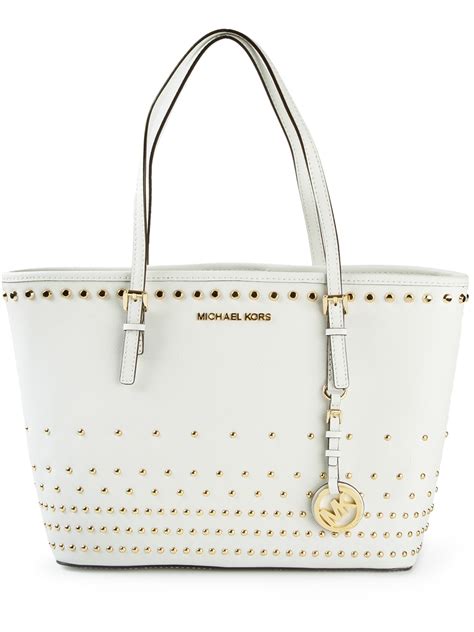 michael kors white leather tote|Michael Kors black studded handbag.